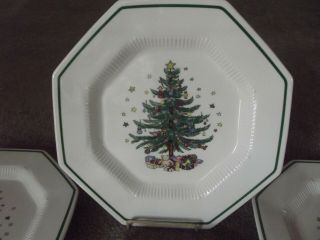 (4) Dinner Plates,  Nikko Christmastime Christmas Time Tree presents Octagonal 2