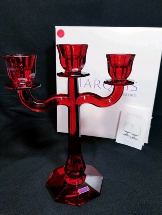 Waterford Crystal Christmas Marquis 3 Arm Red Candelabra 12 1/2 "