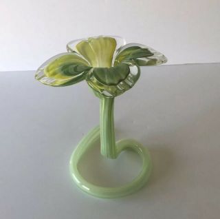 Murano Art Glass Green Yellow Flower Vase Sculpture