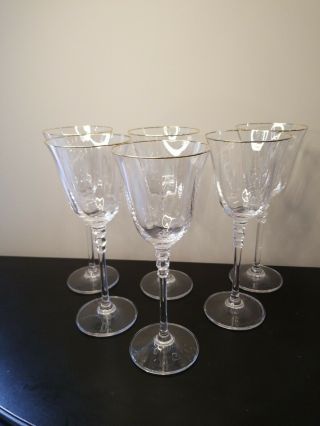 Set Of 6 Mikasa Sonata Crystal Wine Glasses With Gold Rims.  Vintage Discontinued