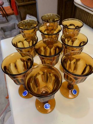 10 Vtg Imperial Glass Amber " Old Williamsburg " 6.  5 - Inch Water Goblets Glasses