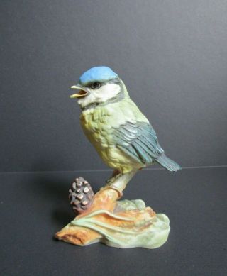 Vintage Kaiser Signed Porcelain Eurasian Blue Tit Bird Figurine Hand Painted 4 "