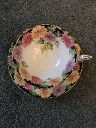 Mums - Chrysanthemums On Black Teacup And Saucer Paragon Double Warrant