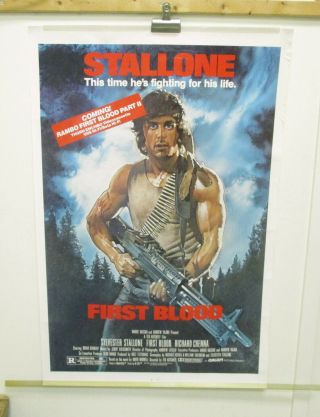 Vintage Video Store First Blood 27x41 Movie Poster 1 - Sheet Rambo Stallone Vhs