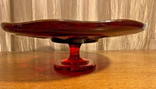 Viking Glass Ruby Red Pedestal Cake Footed Platter W/ Label