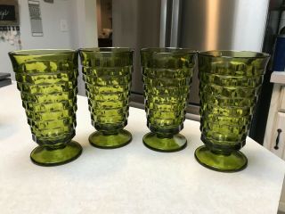 4 Vintage Indiana Whitehall Colony Cube Avocado Green Footed Ice Tea Glasses 6 "