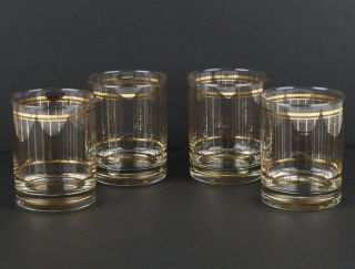 Set Of 4 Culver Usa 22k Gold Striped Lowball Whiskey Bar Cocktail Glasses 12 Oz.