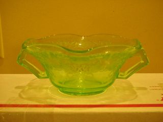 Rare Fluted Rim " Florentine Poppy " Double Handled Cream Soup Bowl,  Green