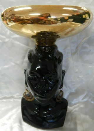 Vintage Exotic Black W/ Gold Accent Nubian Queen Head Vase/bowl Planter