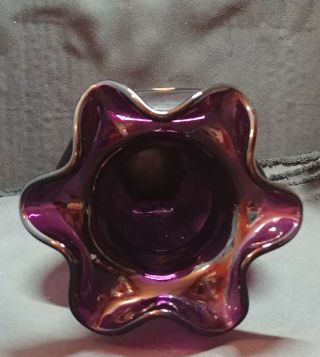 Vintage Fenton Hand Painted Flower Deep Purple Glass Ruffled Vase 9 inch Signed 5