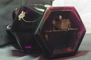 Vintage Fenton Hand Painted Flower Deep Purple Glass Ruffled Vase 9 inch Signed 6