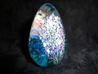 Vintage Ges Glass Eye Studio 94 Iridescent Art Glass Egg Shaped Paperweight Sign