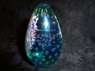 Vintage GES Glass Eye Studio 94 Iridescent Art Glass EGG Shaped Paperweight Sign 2