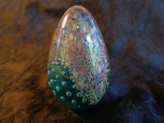 Vintage GES Glass Eye Studio 94 Iridescent Art Glass EGG Shaped Paperweight Sign 4
