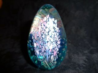 Vintage GES Glass Eye Studio 94 Iridescent Art Glass EGG Shaped Paperweight Sign 5