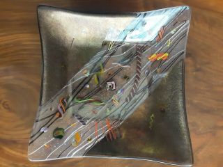 Kurt Mcvay Translucent Dichroic Art Glass Square Bowl 8 " Wide.