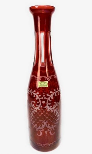 Vintage 13 " Bohemian Egermann Ruby Red Crystal Wine Decanter - No Lid