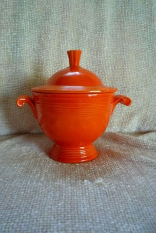 Vintage Red / Orange Fiesta Sugar Bowl With Lid