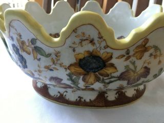 WL 1895 Wong Lee Oval Floral Flowers Fruit Bowl Centerpiece Ceramic 2