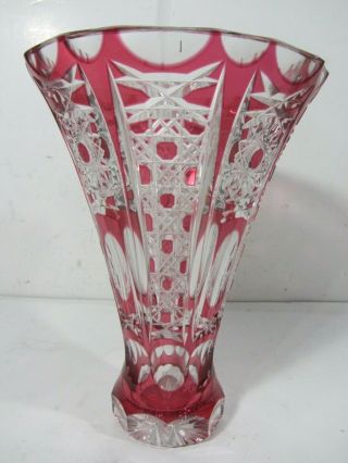 Rare Vintage Echt Bleikristall 10.  5 " Hand Cut Crystal Vase Red Etched Vase