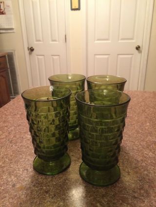 Set Of 4 Vtg Footed Indiana Whitehall Colony Green Tea/water Tumble Glasses
