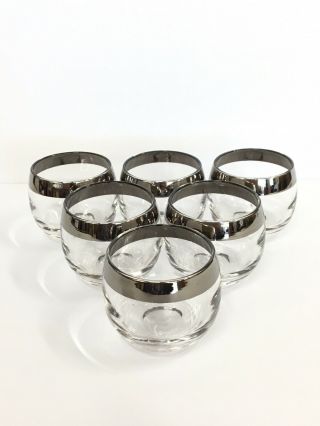 Vintage Dorothy Thorpe Silver Rim Glasses Roly Poly 8 Oz Complete Set Of 6