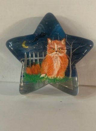 Fenton Star Paperweight Cat On Halloween Night Ooak Rachelle
