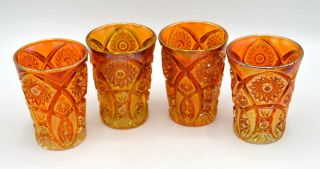 Set Of 4 Vintage Imperial Marigold Carnival Glass Tumblers - Crabclaw Pattern
