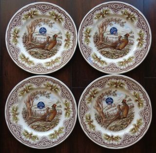 Set Of 4 Royal Stafford Thanksgiving Pheasant Dinner Plates Woodland Forest