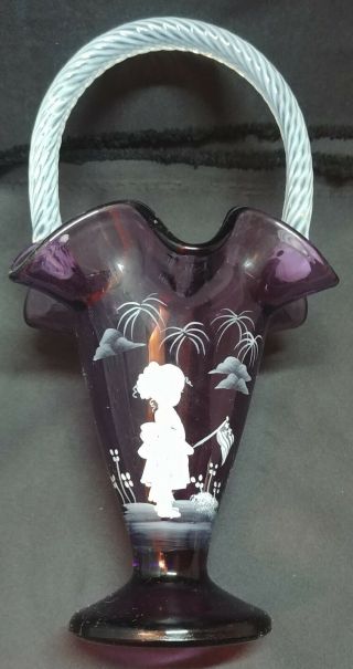 Fenton Hand Painted Hobnail Purple Vase Girl With Flag - Patriot Limited 90/500
