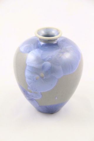 Signed Louise Reding Studio Art Pottery Crystalline Glaze Blue & Gray Vase