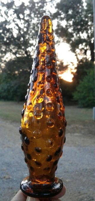 VTG.  Mid Century Modern Empoli Amber/Yellow Hobnail Decanter Glass Genie Bottle 2