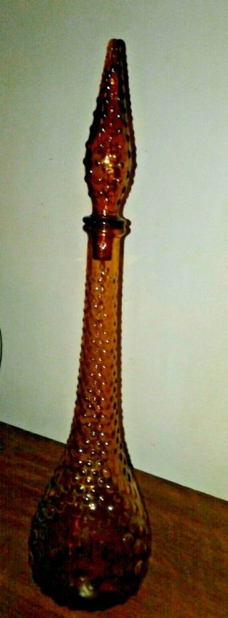 VTG.  Mid Century Modern Empoli Amber/Yellow Hobnail Decanter Glass Genie Bottle 7