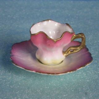 Unmarked Rs Prussia - Miniature Cup And Saucer - Pink Decorated - Set 1