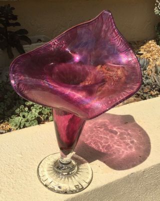 Gorgeous Large Vintage Cranberry Art Glass Jack In The Pulpit Vase
