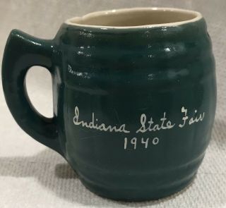 1940 Indiana State Fair Uhl Pottery Miniature Souvenir Barrel Mug