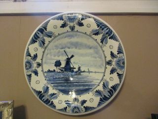 Vintage Large Blue Delft Hanging Charger Plate 15.  5 " Great To Hang On Wall