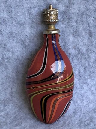 Vintage Murano Glass 2 " Perfume Scent Bottle W/ Orig.  Metal & Cork Stopper Ex