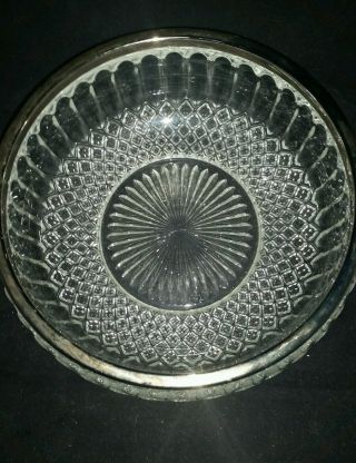 Cut Glass Bowl Silver Rim 9 
