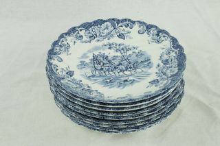 9 Coaching Scenes Made In England By Johnson Bros 5 3/4 " Saucers - Ironstone