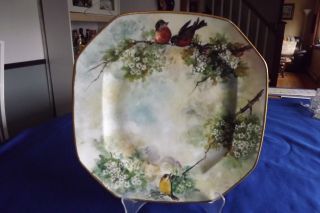 Rare Antique Haviland Limoges Hand Painted 12 3/8” Wide Charger With Birds