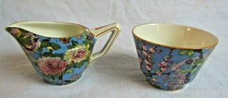Antique Crown Ducal Porcelain Cream And Open Sugar Bowl Pink,  Blue Floral Rare