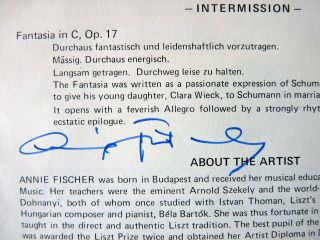 1982 Signed Concert Program - Annie Fischer - Classical Music Pianist