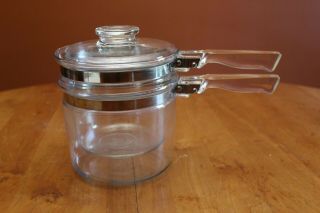 Vintage Pyrex Flameware 6283 1.  5 Qt Three - Piece Double Boiler With Glass Lid Euc