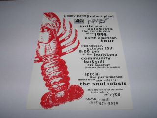 Jimmy Page Robert Plant - Tour Party Invitation 1995 Very Rare Led Zeppelin