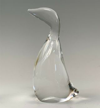 Signed Steuben Art Glass Duck Figurine With Head Up
