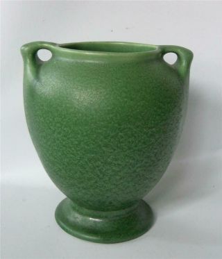 Vintage Matte Green Frogskin Vase Handled 7 " Art Deco Arts And Crafts