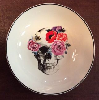 Ciroa Wicked Floral Pink Roses Skull Pasta Bowls Set Of 4 Wicked