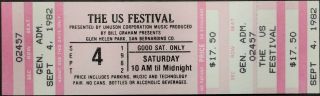 Us Festival - 1982 Full & Concert Ticket - Tom Petty,  The Kinks,  The Cars