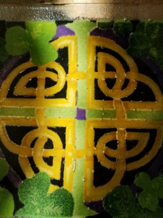 Peggy Karr Fused Art Glass - Irish Celtic With Clovers Plate - 9 1/2 " X 5 1/2 "